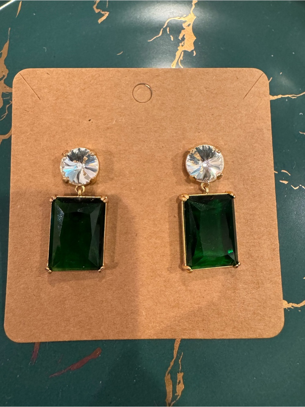 Roxanne Assoulin Gold-Tone Emerald Green Rectangular Drop Earrings